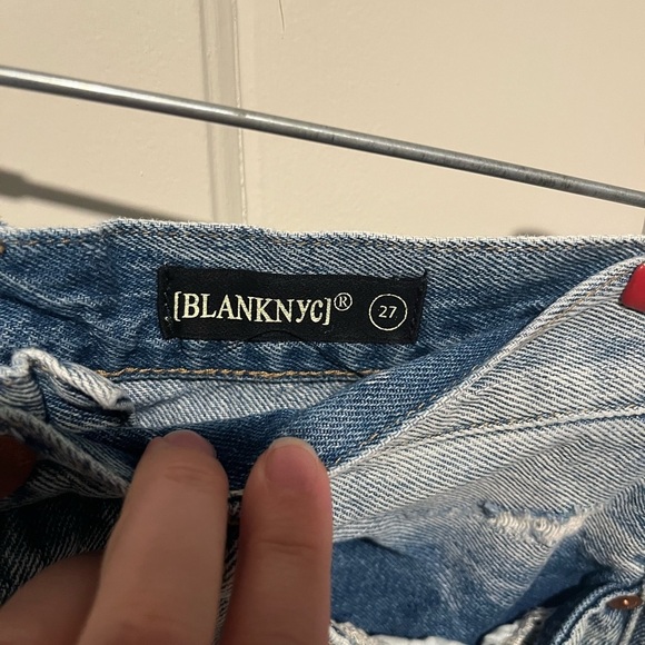 BlankNYC High Rise Distressed Blue Denim Shorts - Picture 5 of 5